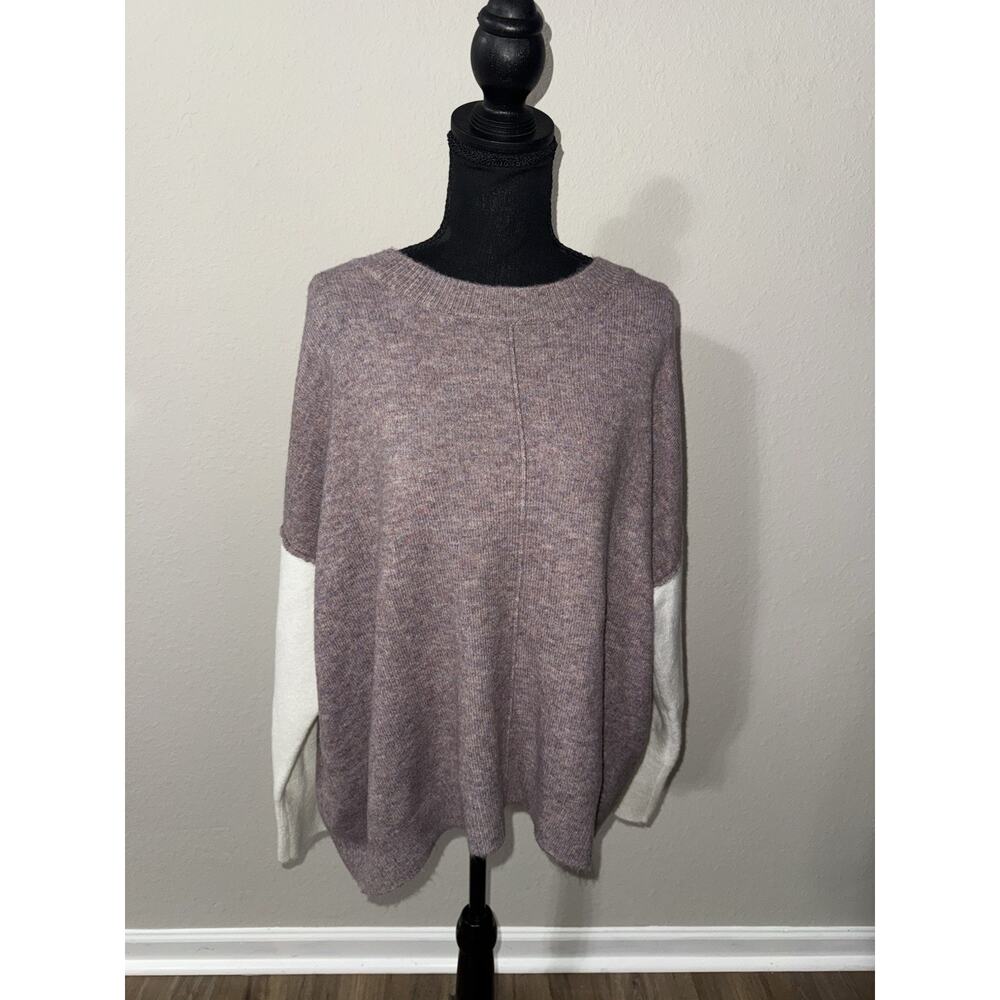 Vince Camuto Sweater L Purple Cream Colorblock Oversized Knit Pullover Large